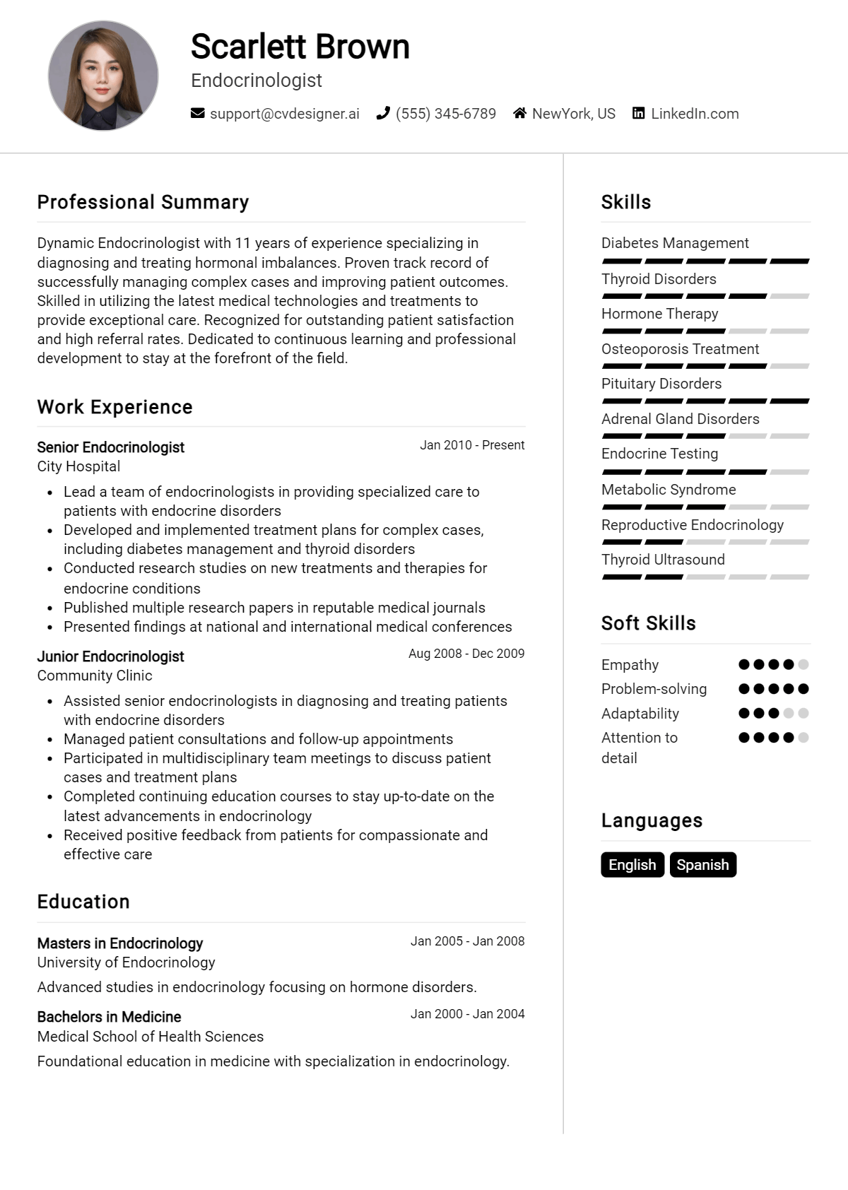 Endocrinologist Resume Example for 2026: Professional CV Templates Preview