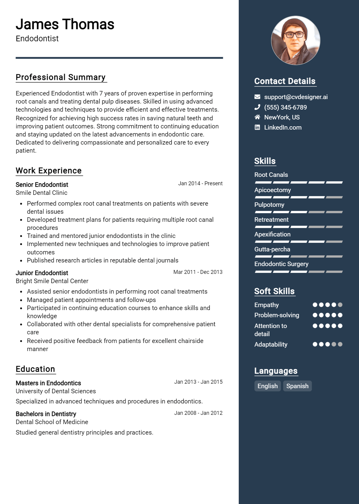 Endodontist Resume Example for 2026: How to Create a Professional CV Preview