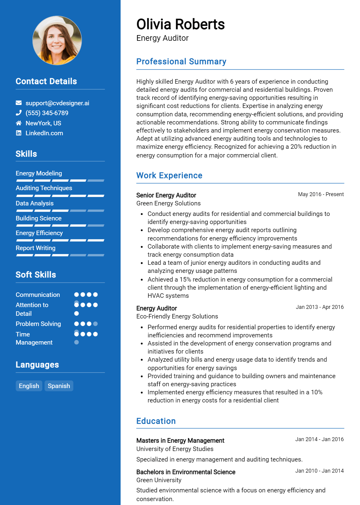 Energy Auditor Resume Example for 2026: Professional CV Templates Preview