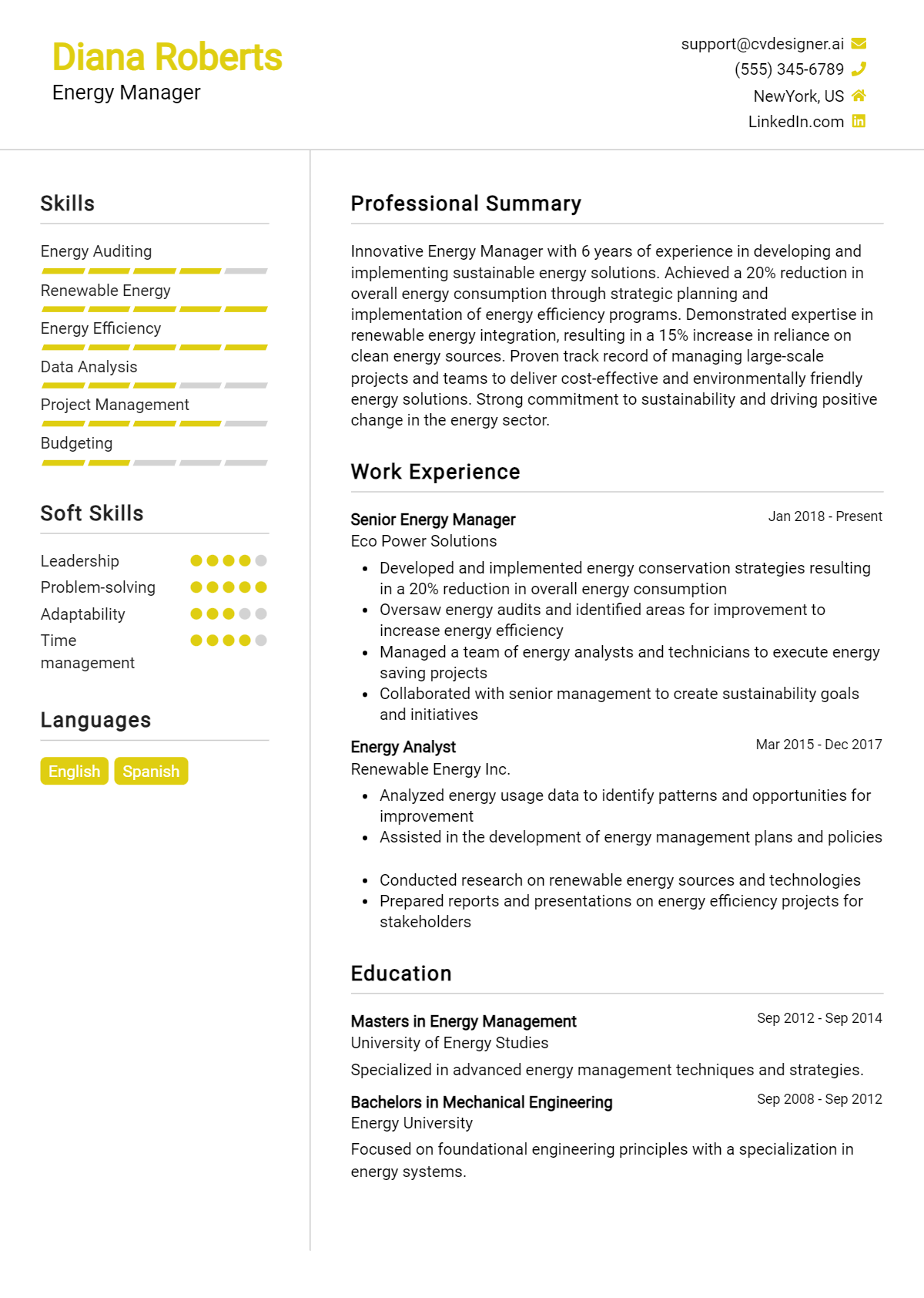 Energy Manager Resume Example for 2026: Best Writing Guide Preview