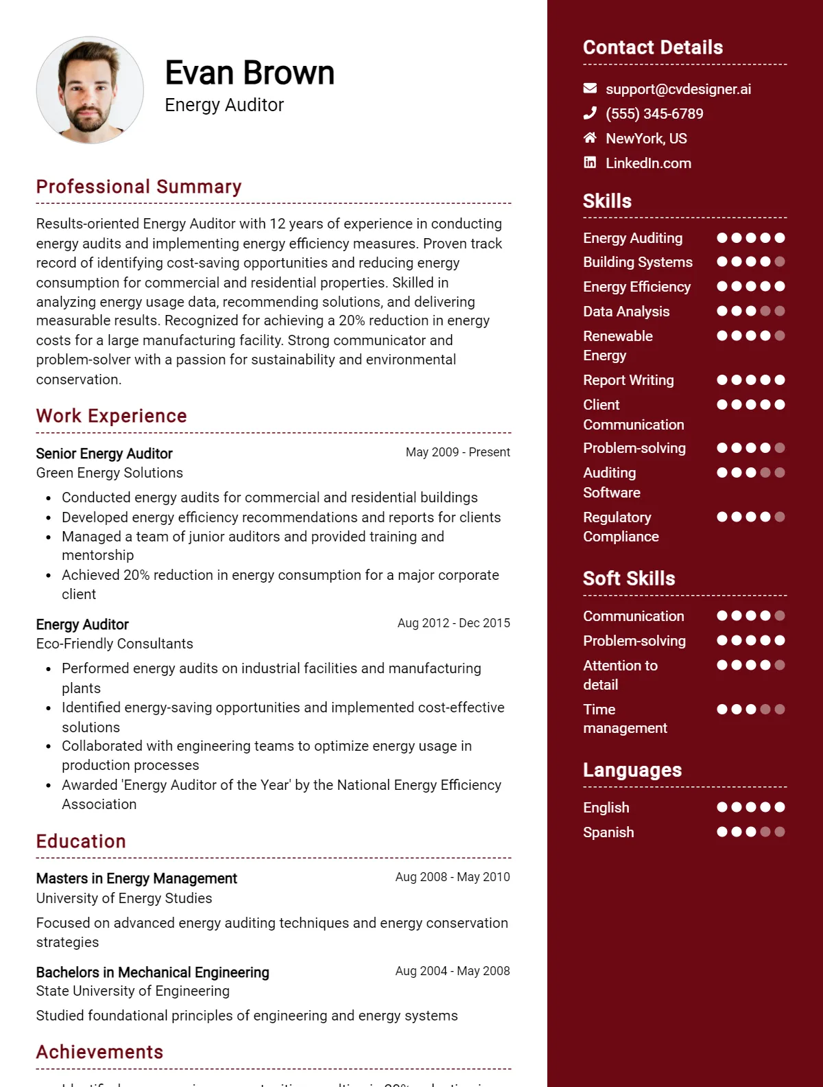 Energy Auditor CV Example and Templates for 2026 Preview