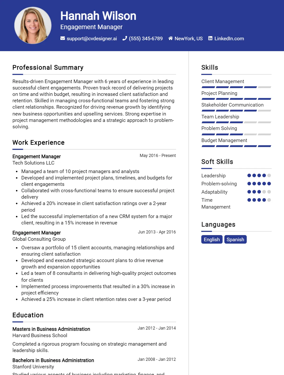 Engagement Manager CV Example For 2026: Expert Tips & Templates Preview