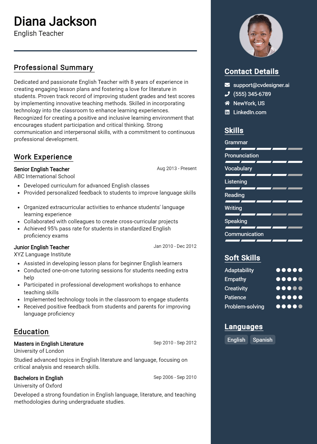 English Teacher Resume Example for 2026: Free Downloadable Templates Preview