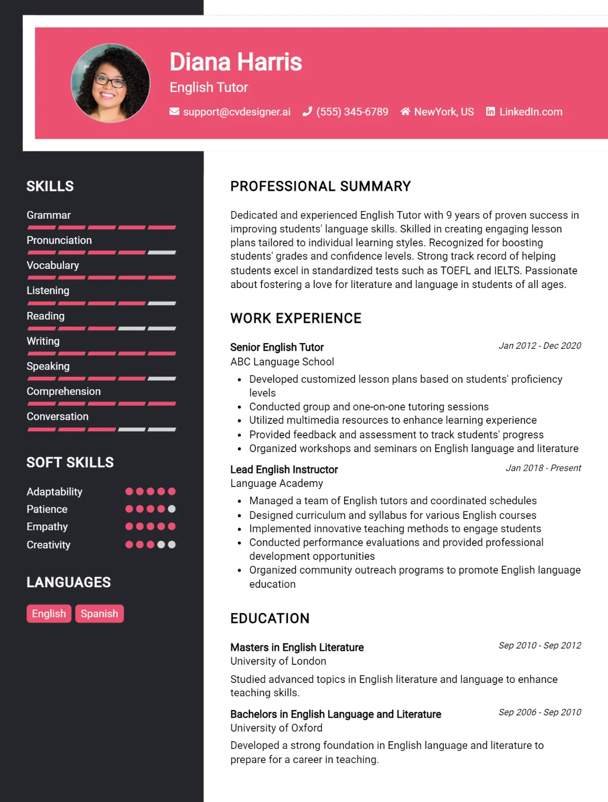 English Tutor CV Example For 2026: Best Writing Guide Preview