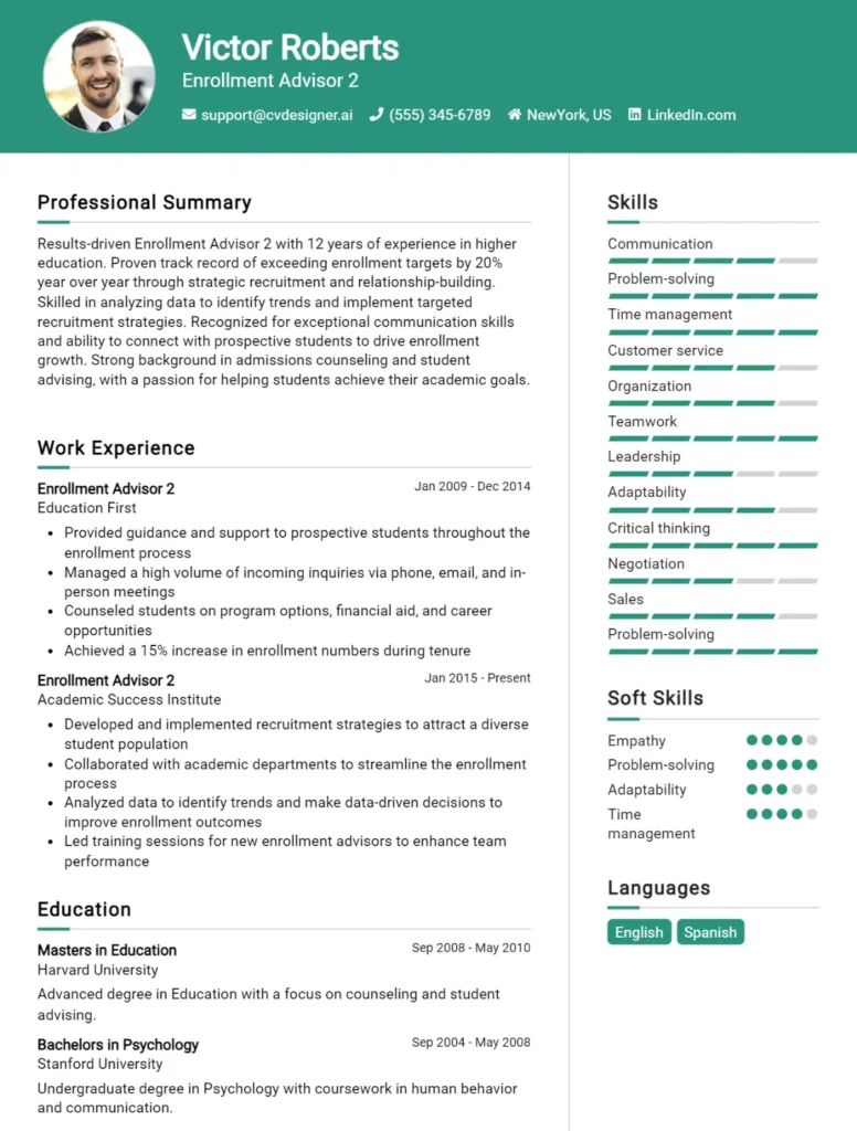 Enrollment Advisor 2 CV Example