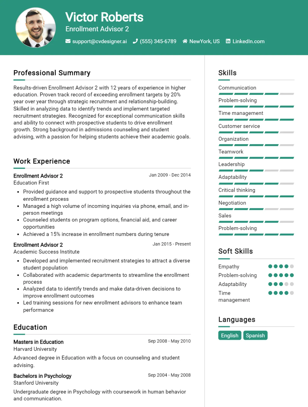 Enrollment Advisor CV Example For 2026: Expert Tips & Templates Preview