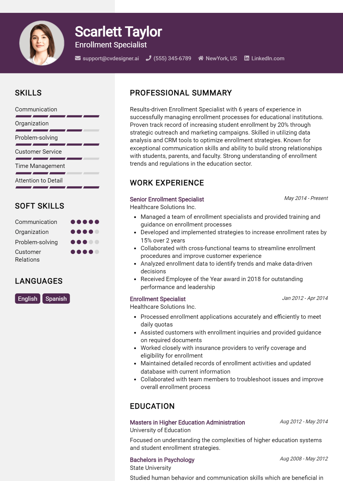 Enrollment Specialist Resume Example for 2026: Expert Tips Preview