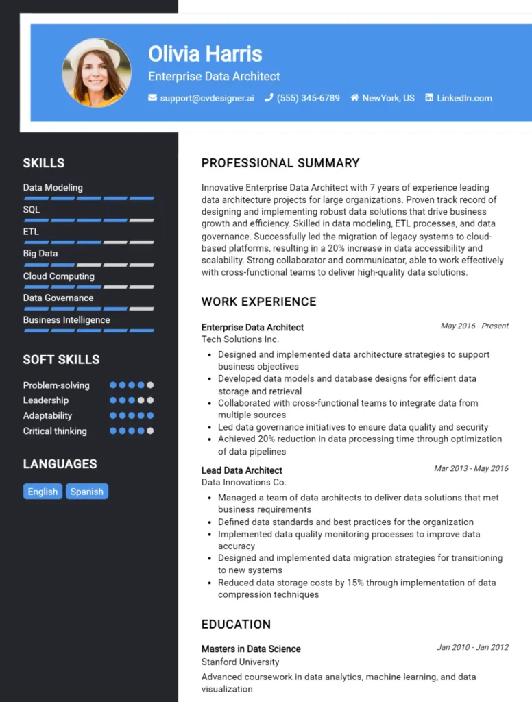 Enterprise Data Architect CV Example
