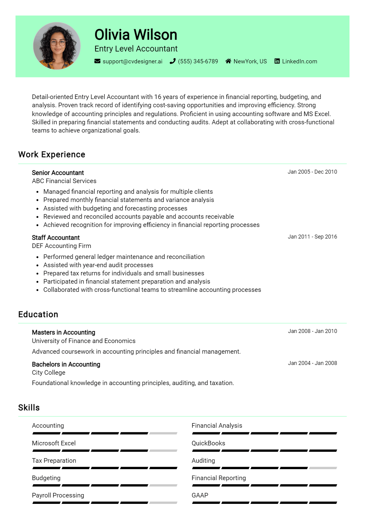 Entry Level Accountant Resume Example for 2026: Effective CV Writing Tips Preview