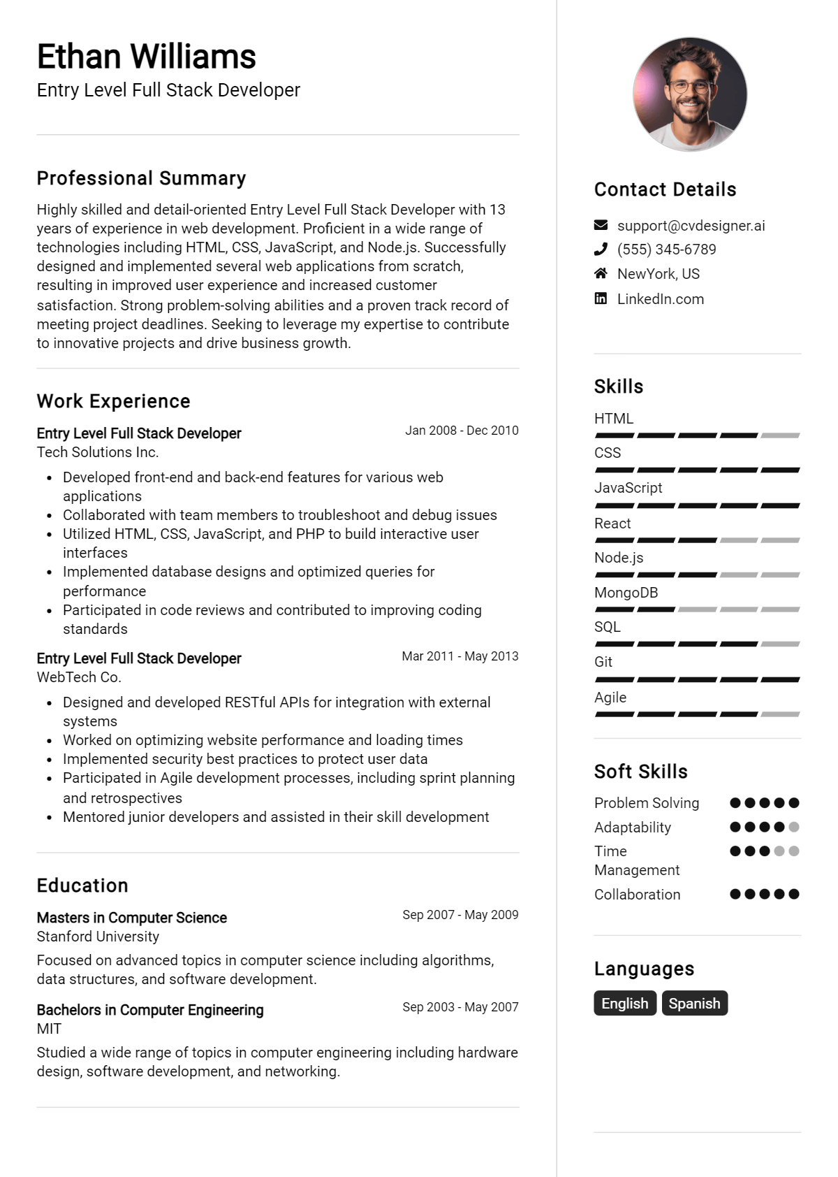 Entry-Level Full-Stack Developer CV Example for 2026: Free Downloadable Templates Preview