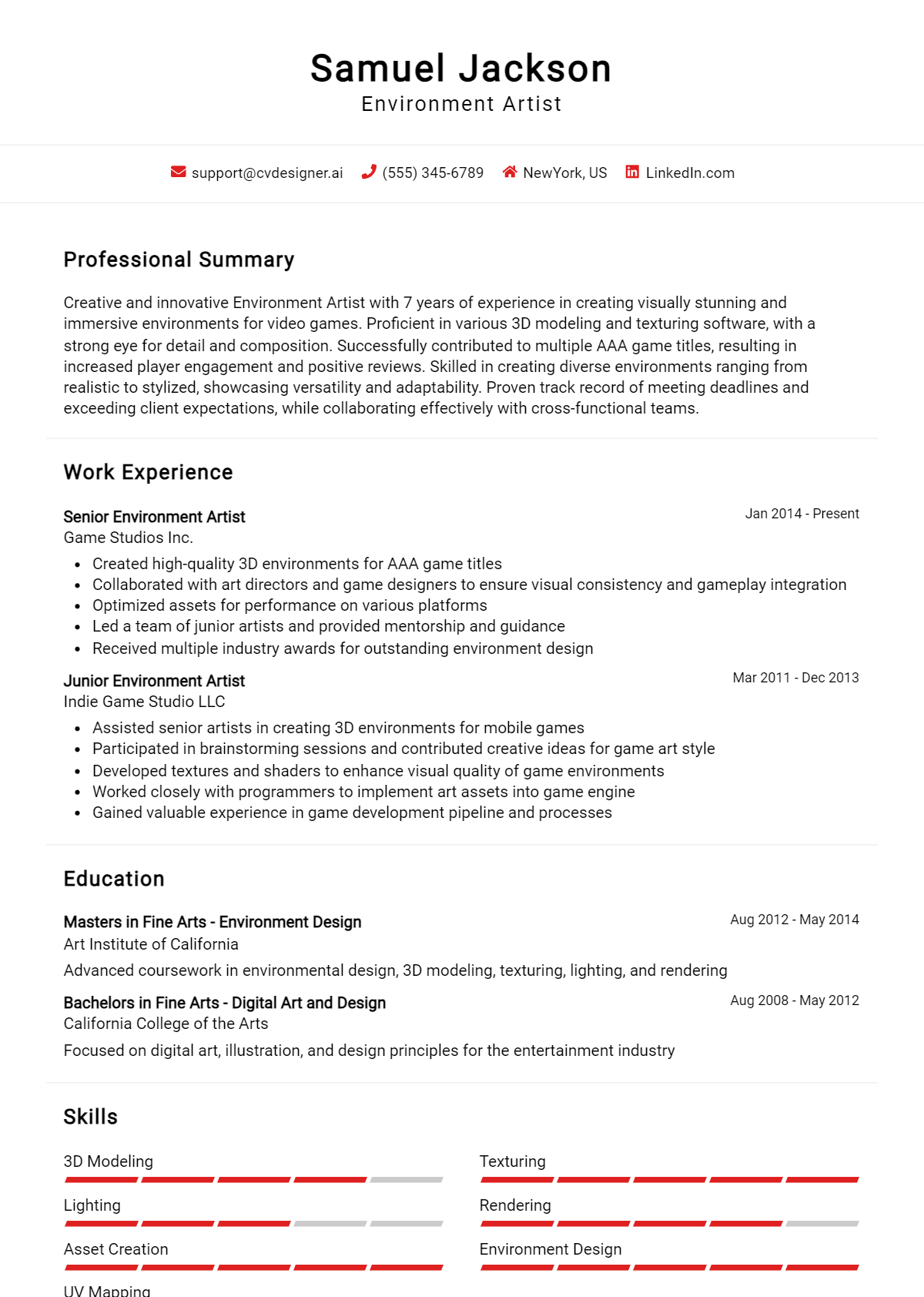 Environment Artist Resume Example for 2026: Best Writing Tips Preview