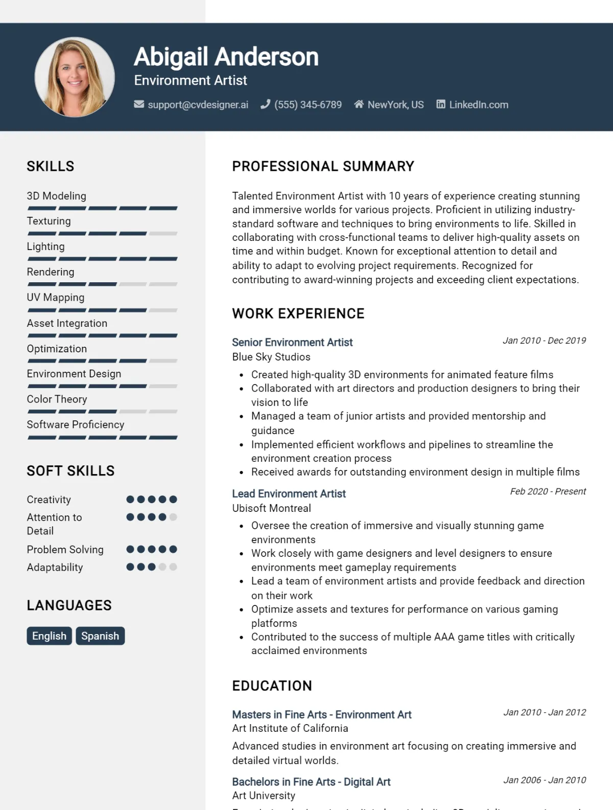 Environment Artist CV Example For 2026: Best Formatting Tips Preview