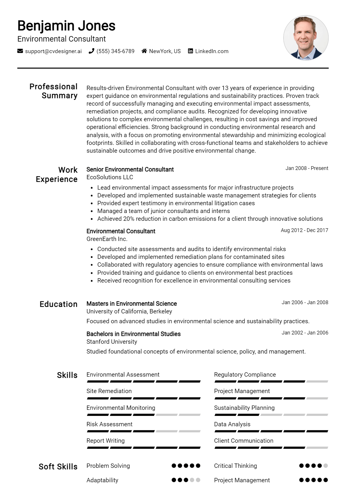 Environmental Consultant Resume Example for 2026: Top CV Skills Preview