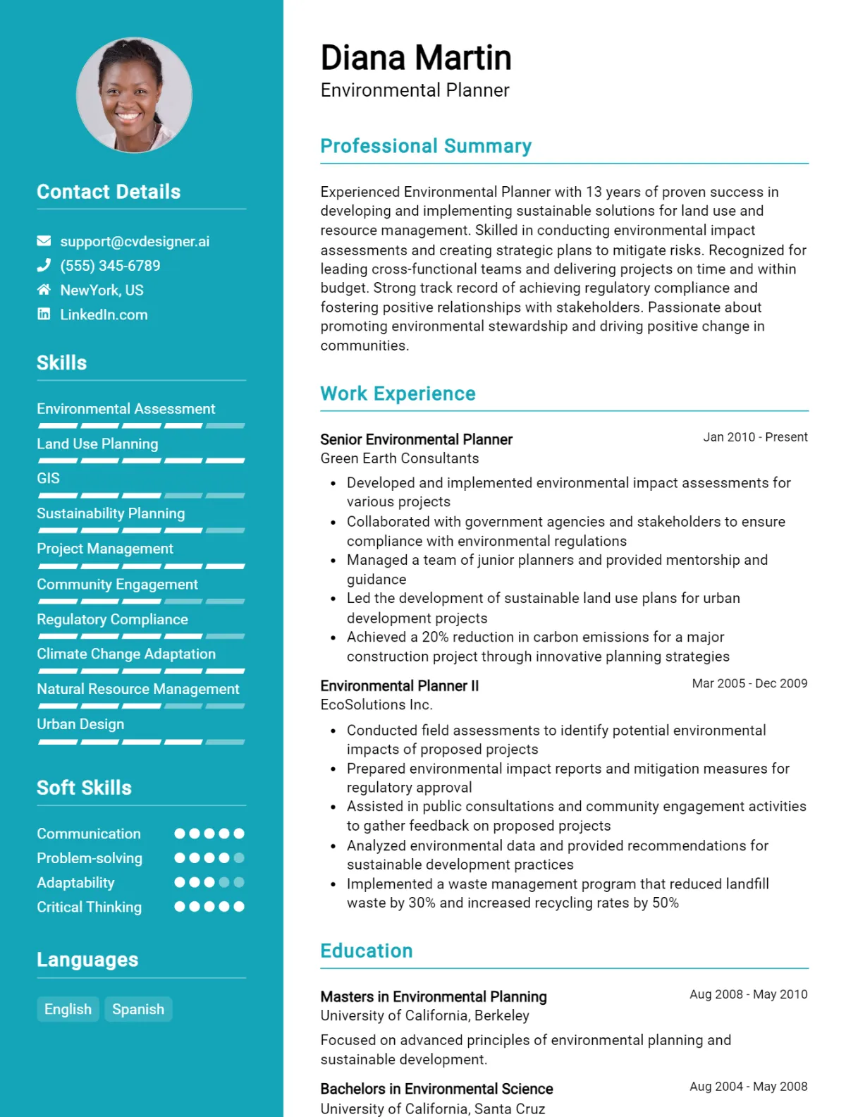 Environmental Planner CV Example For 2026: Free Downloadable Templates Preview