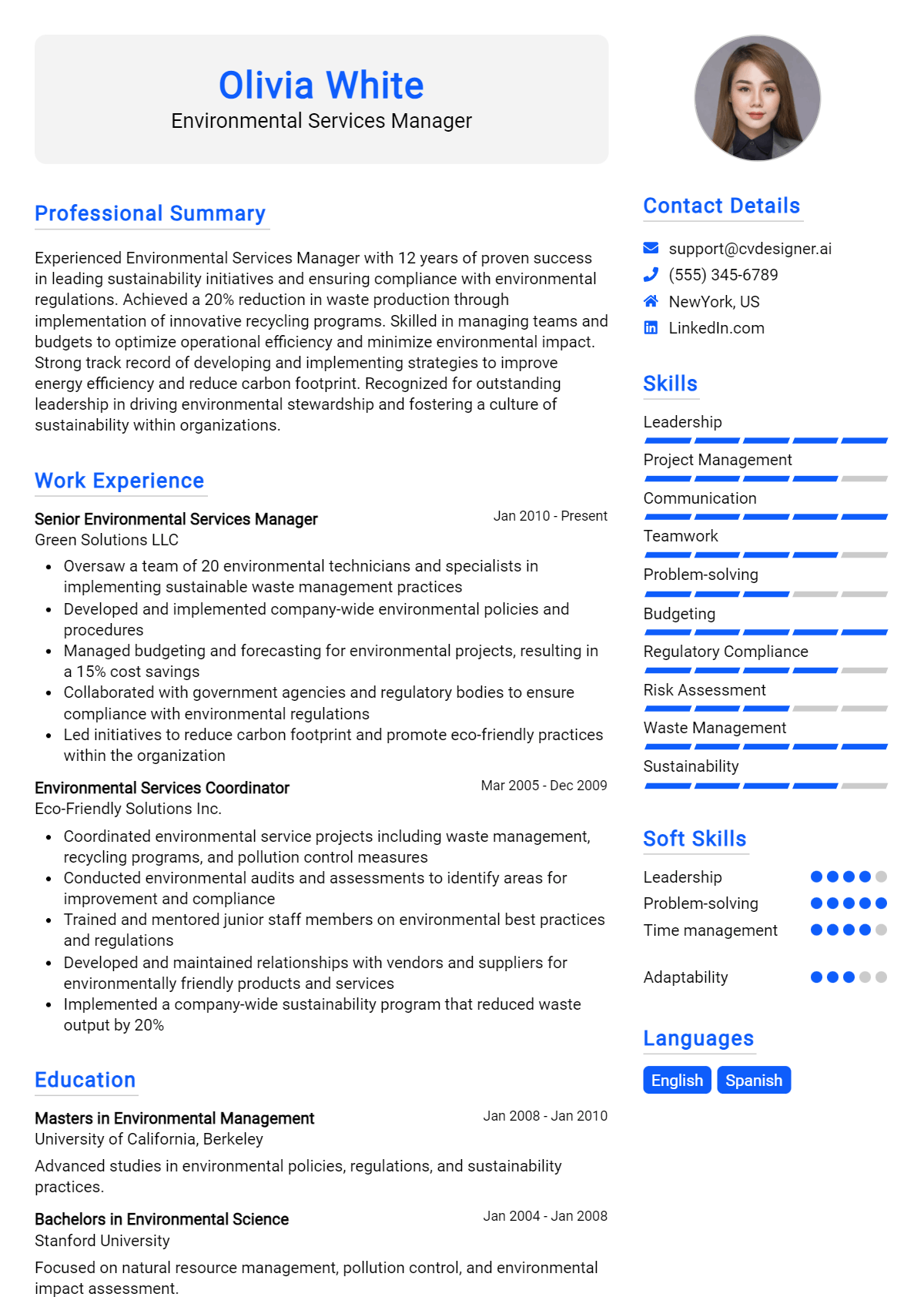 Environmental Services Manager Resume Example for 2026: Downloadable Templates Preview