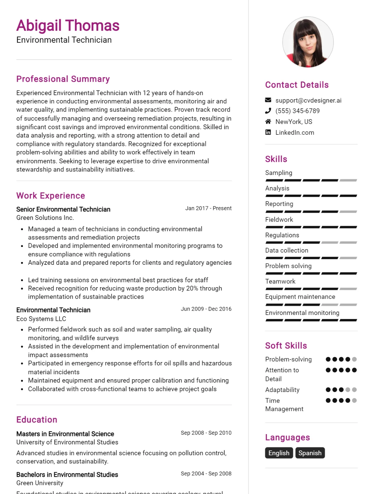 Environmental Technician CV Example For 2026: Top Tips & Samples Preview
