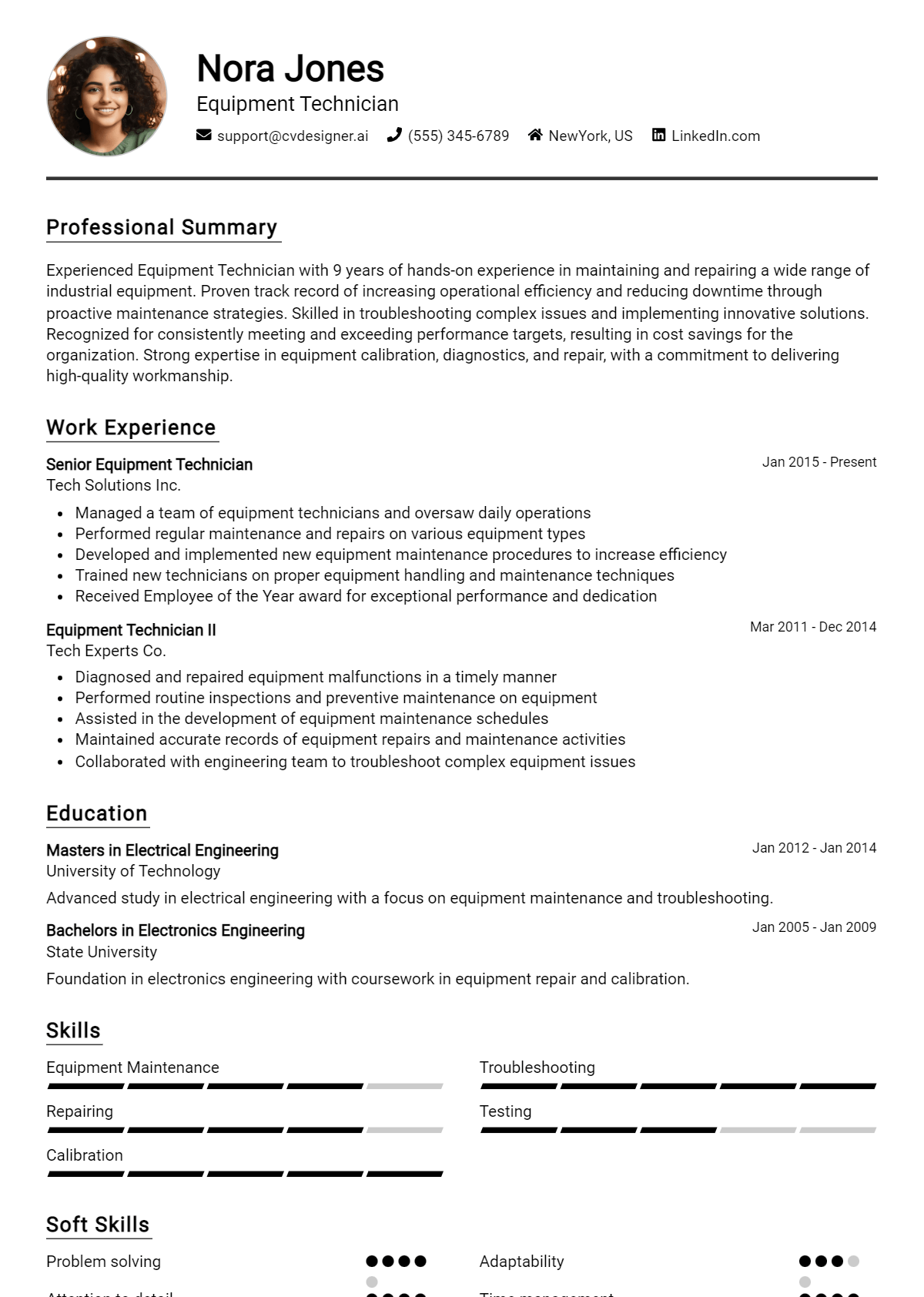 Equipment Technician Resume Example for 2026: Tips to Stand Out Preview