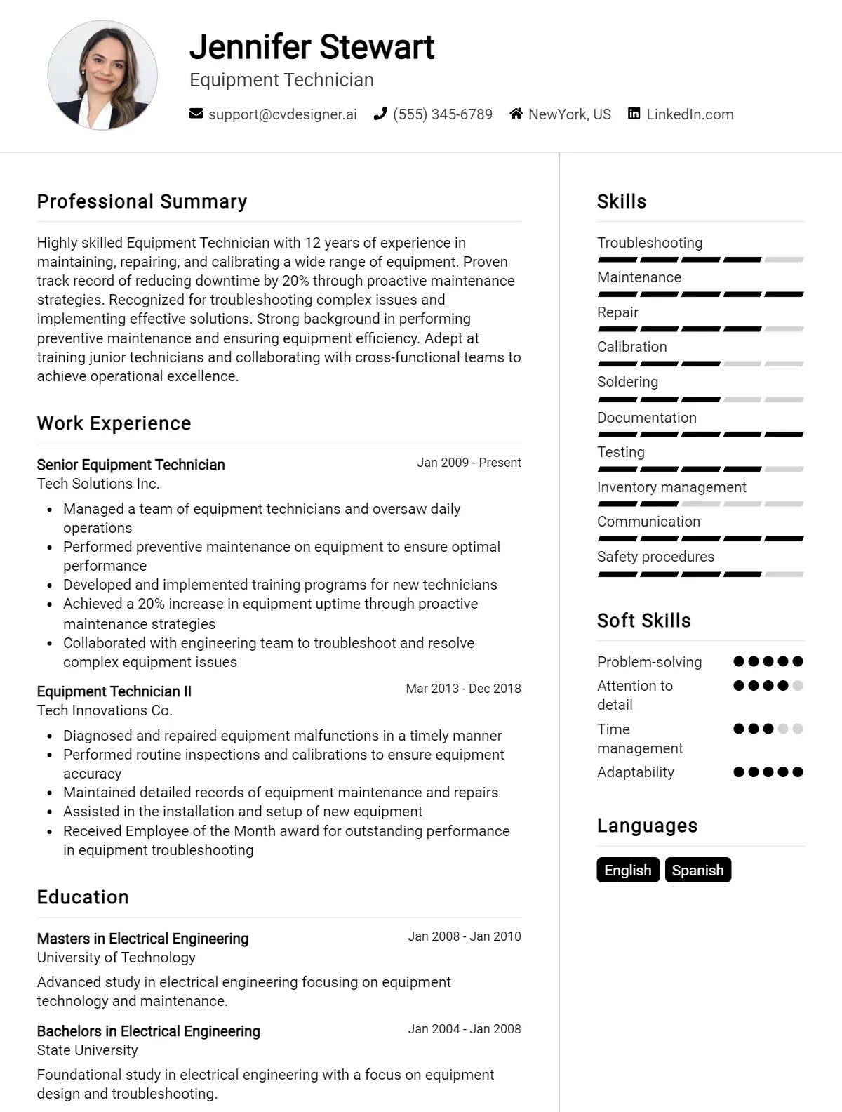 Equipment Technician CV Example For 2026: Tips to Stand Out Preview