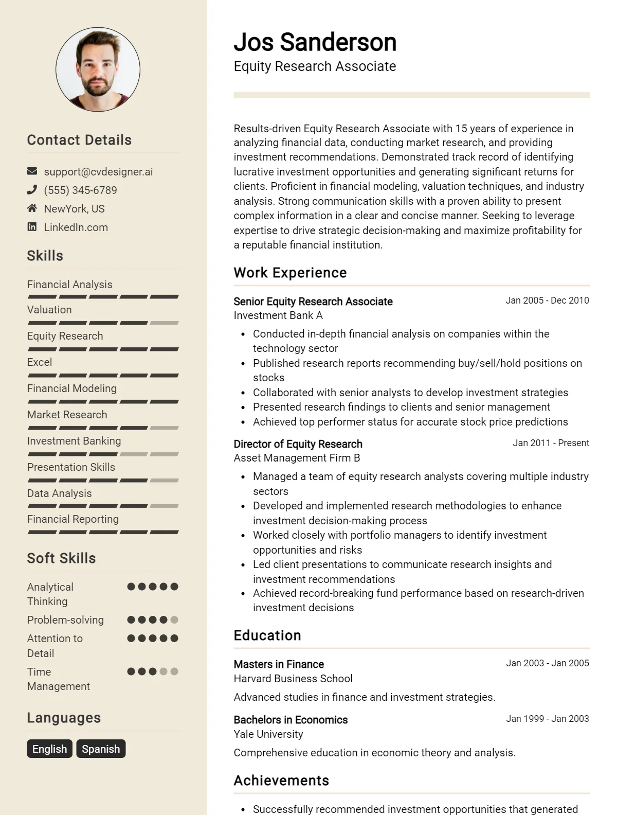 Equity Research Associate CV Example for 2026 (Skills & Templates) Preview