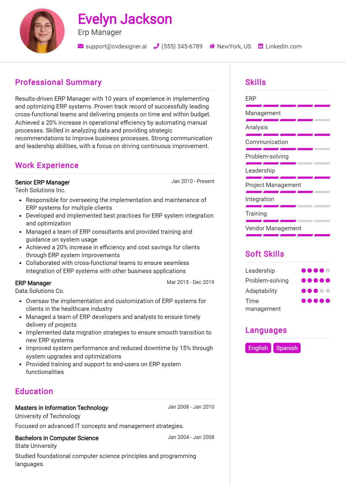 ERP Manager Resume Example for 2026: Best Writing Guide Preview