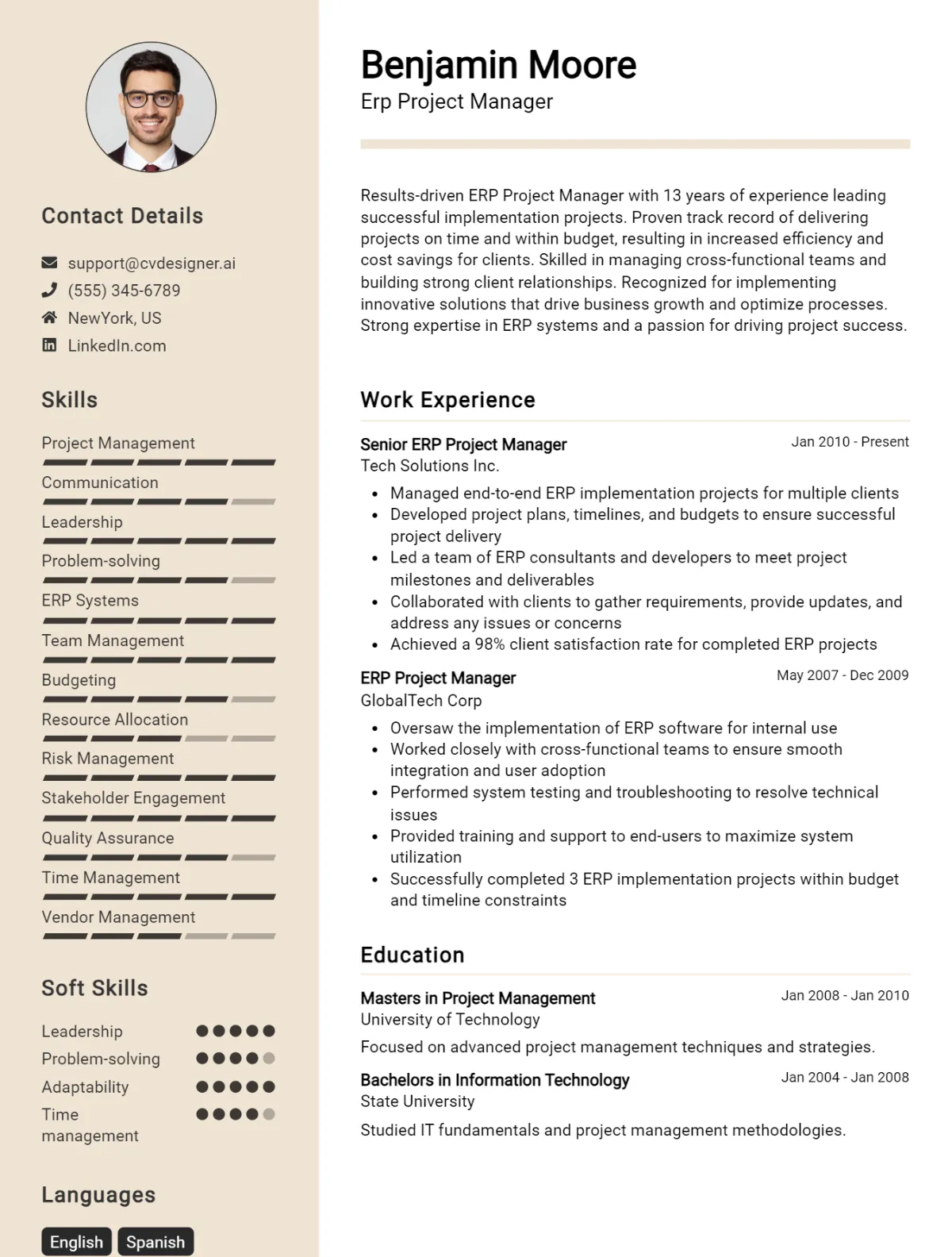 ERP Project Manager CV Example For 2026: Professional CV Templates Preview