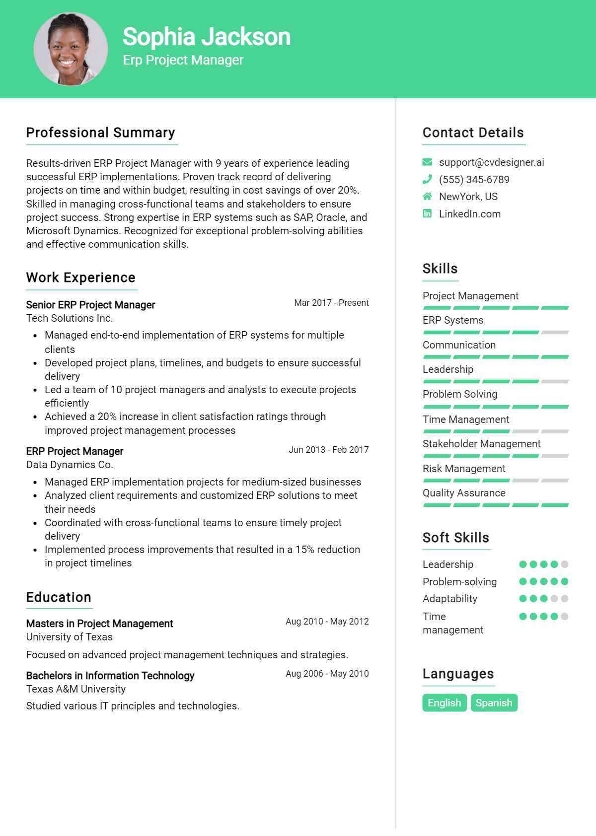 ERP Project Manager Resume Example for 2026: Free Samples Preview