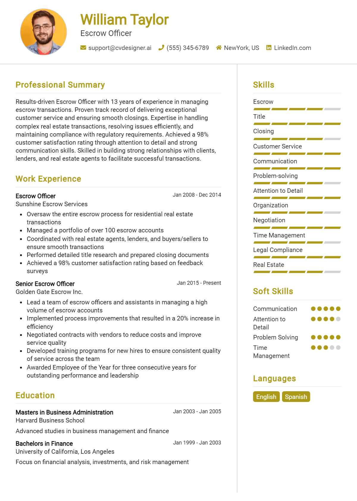 Escrow Officer Resume Example for 2026: How to Craft a Winning CV Preview