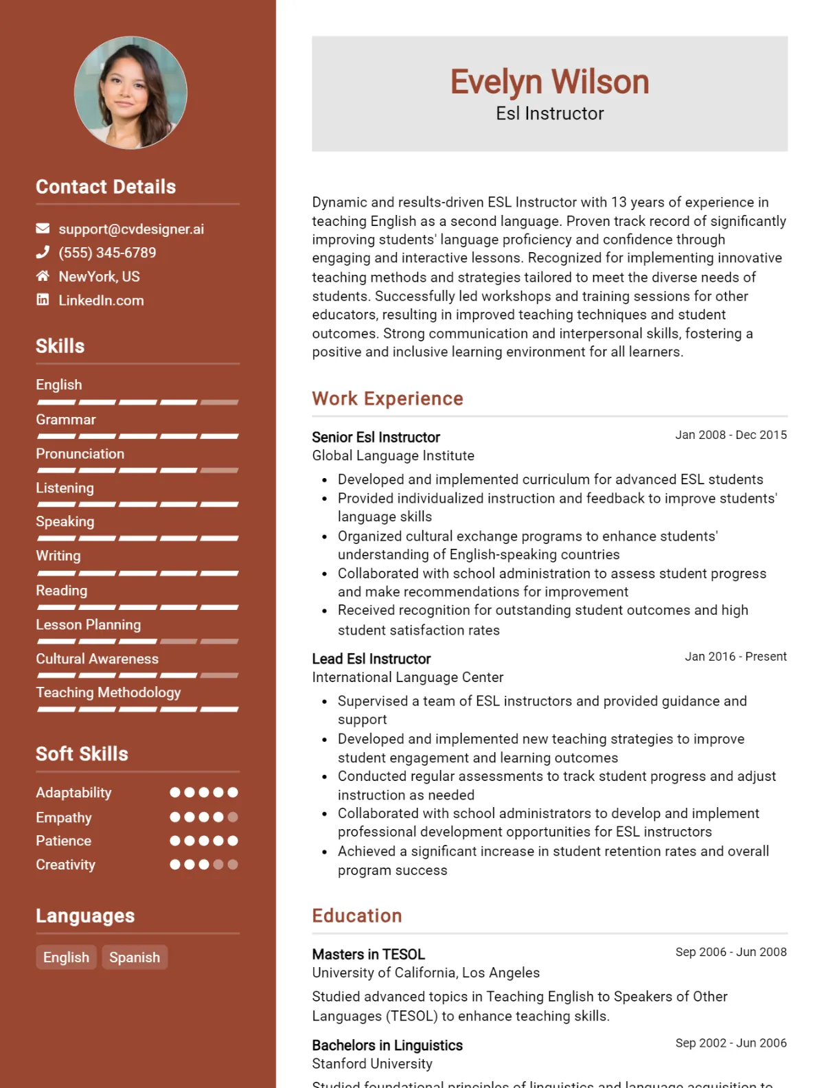 ESL Instructor CV Example For 2026: Best Tips & Templates Preview