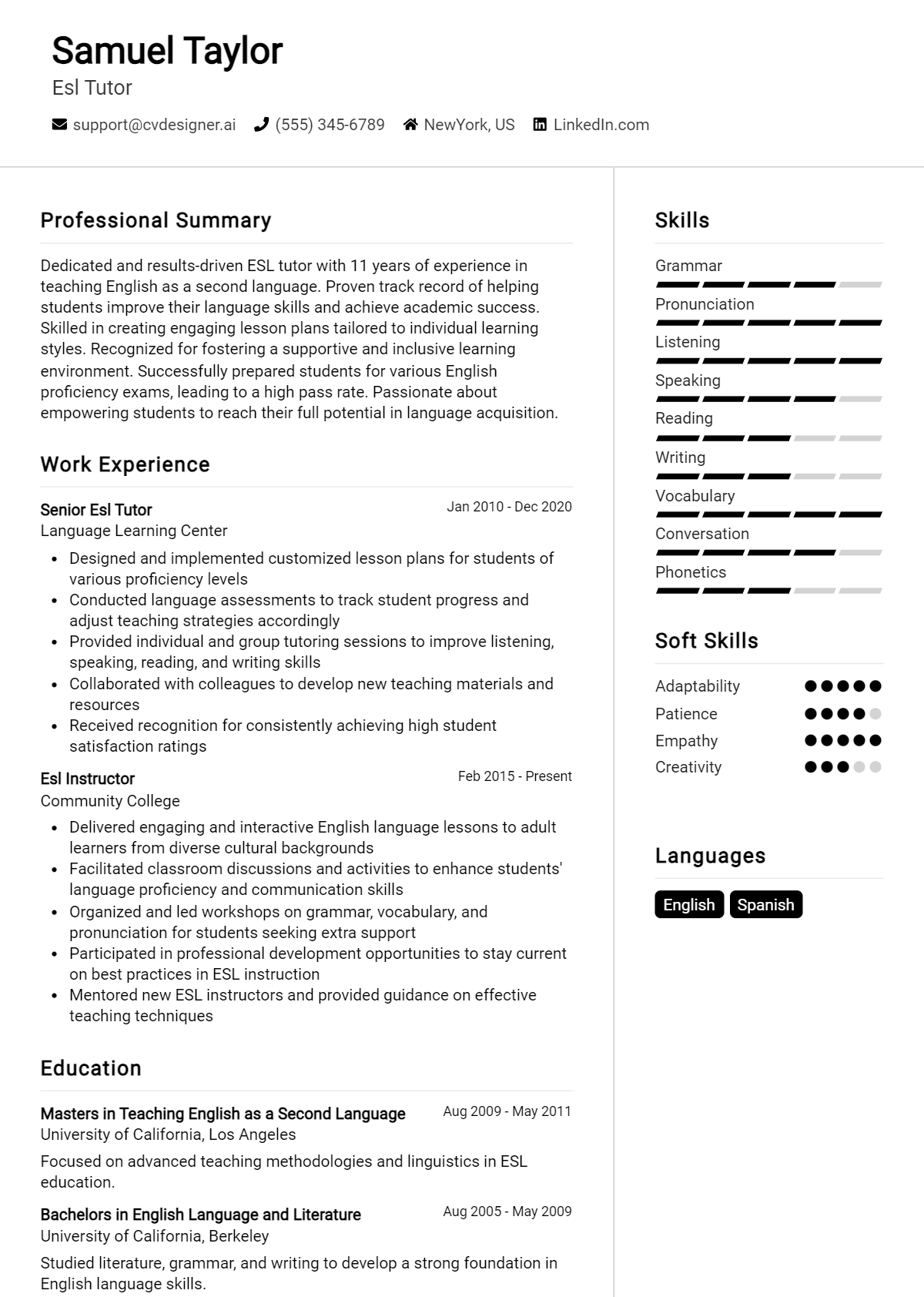 ESL Tutor CV Example For 2026: Tips to Stand Out Preview
