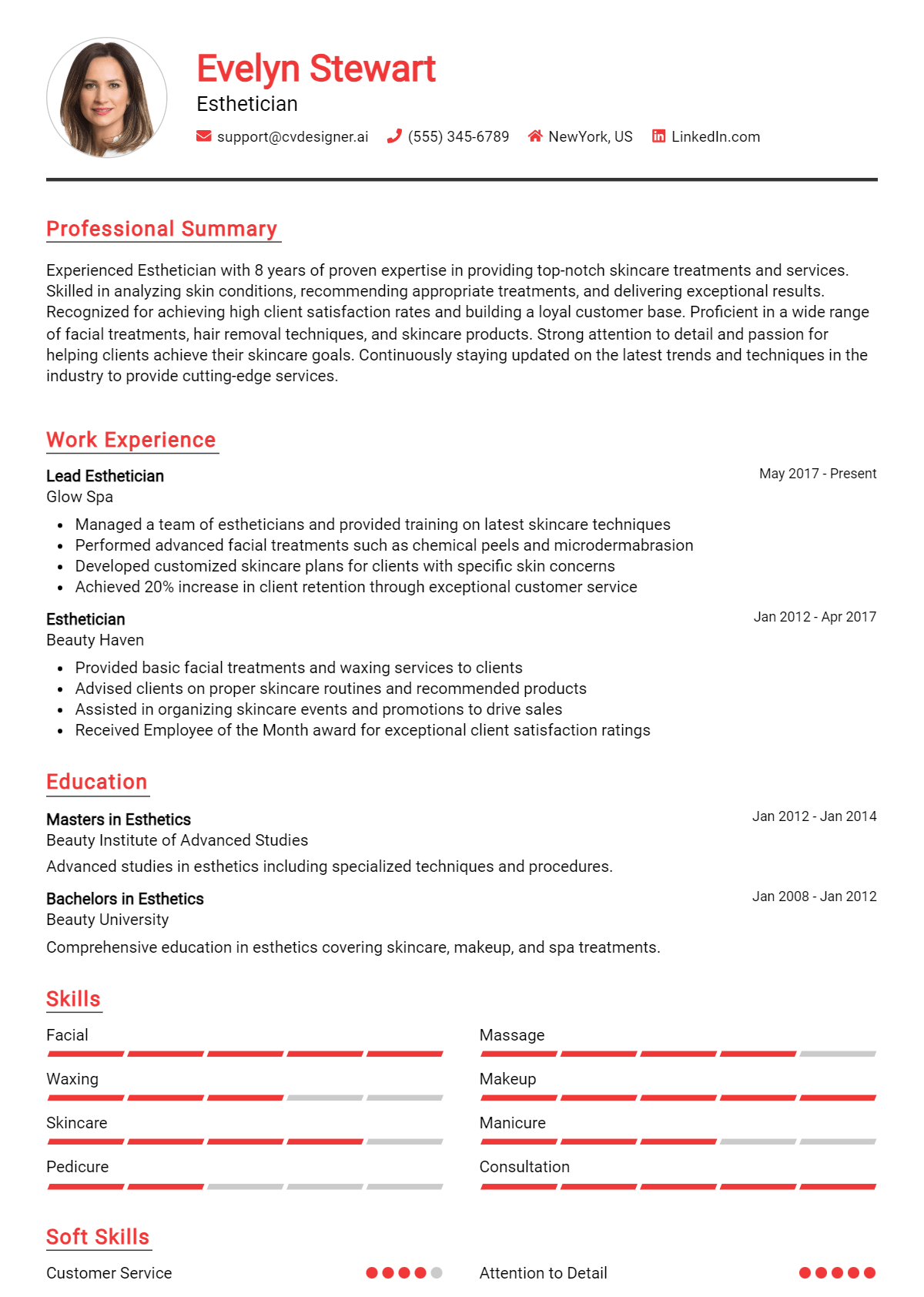 Esthetician Resume Example for 2026: Samples & Best Practices Preview