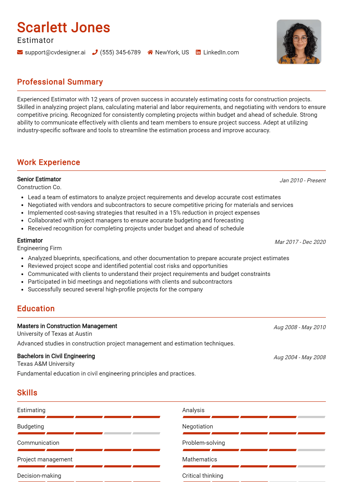 Estimator Resume Example for 2026: Ultimate Guide Preview