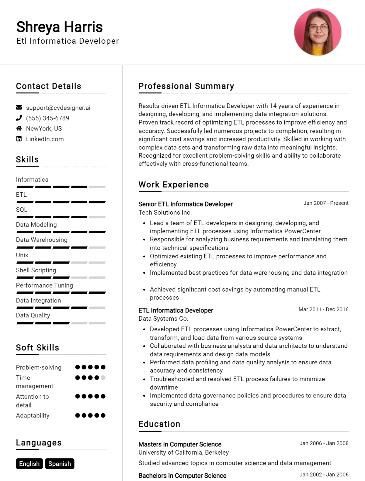 ETL Informatica Developer CV Example For 2026: Best Writing Guide Preview