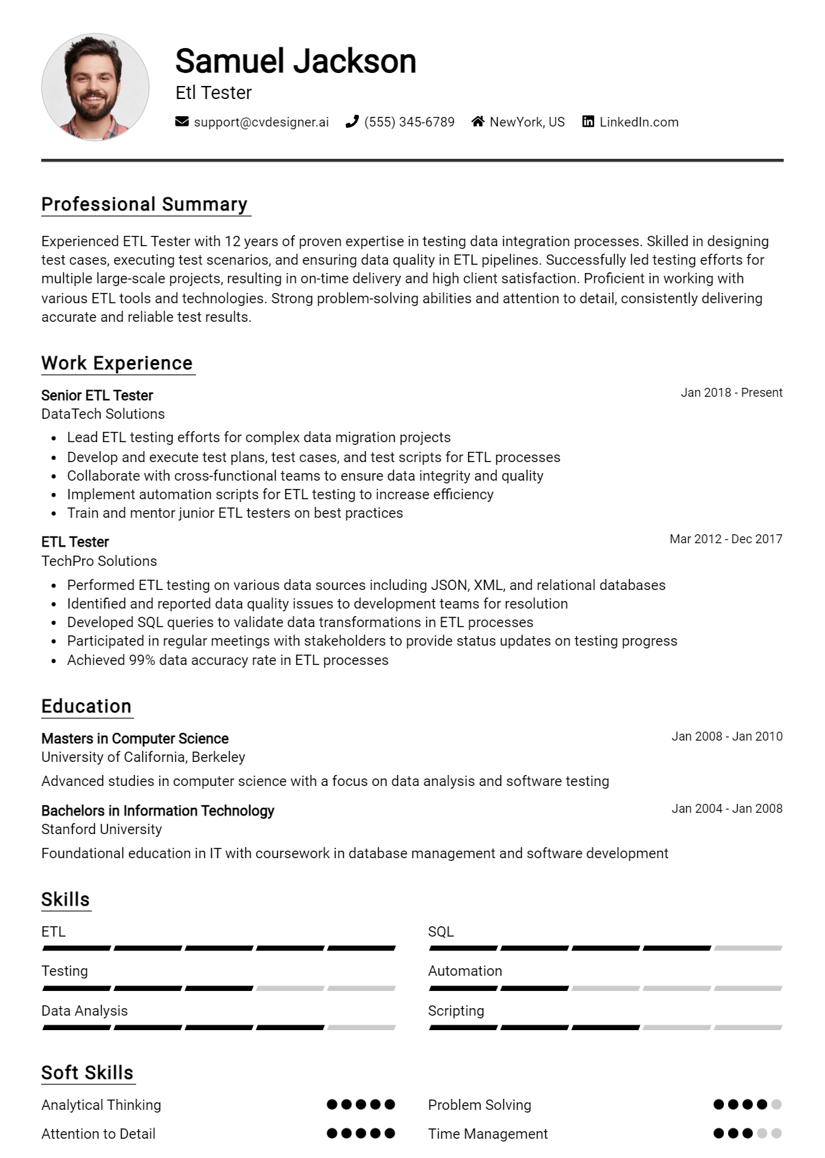 ETL Tester Resume Example for 2026: Resume Guide Preview