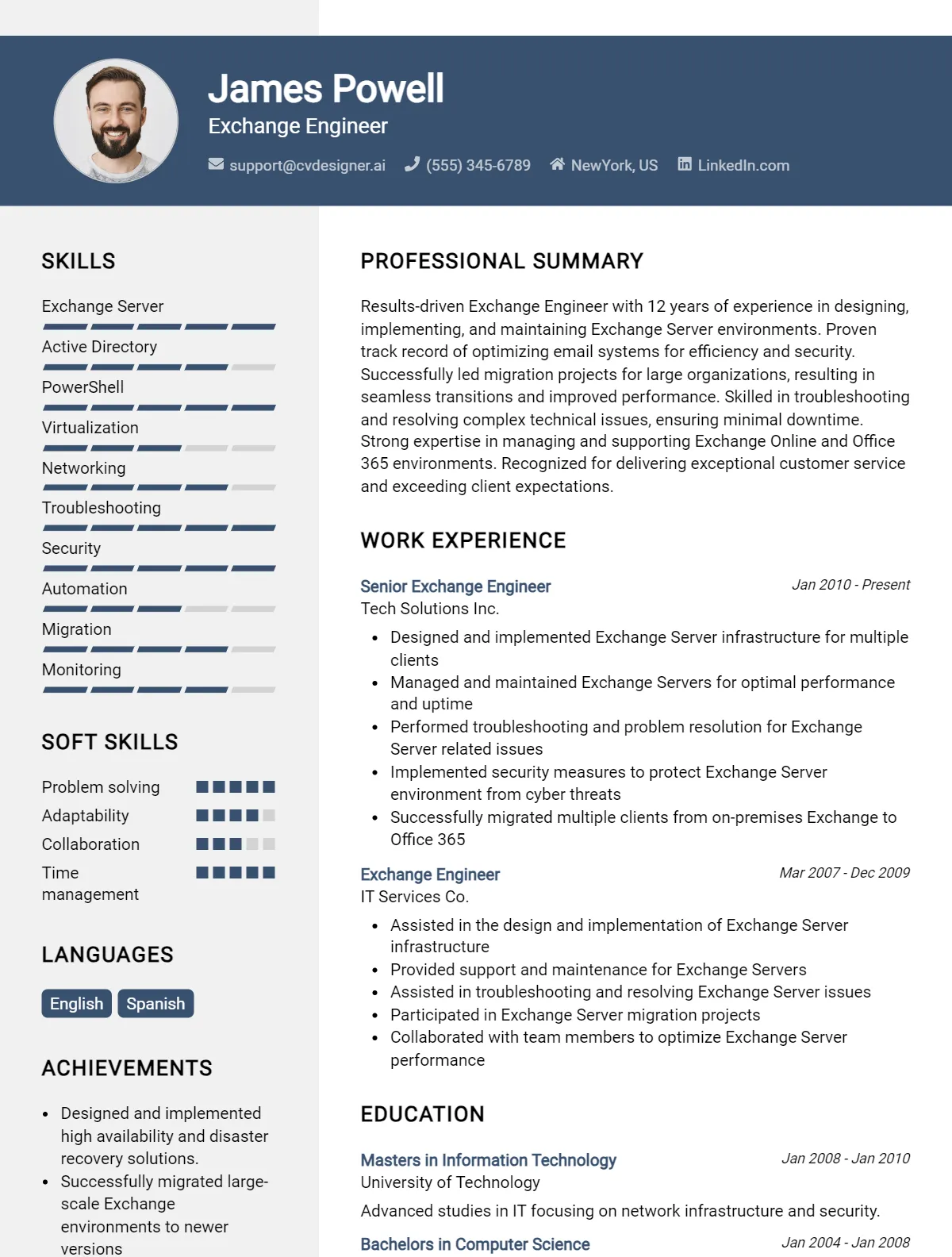 Exchange Engineer CV Example for 2026: Samples & Best Practices Preview