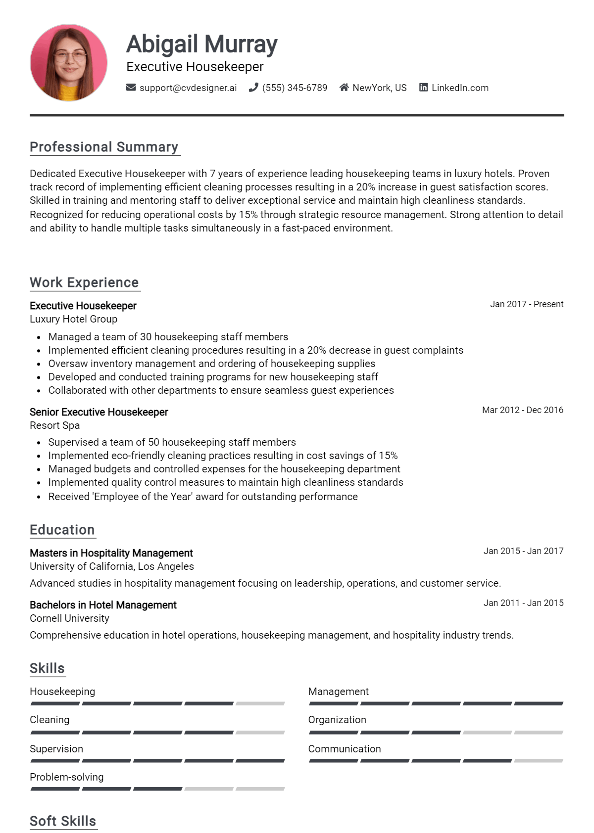 7 Executive Housekeeper Resume Examples for 2026: Tips to Stand Out Preview