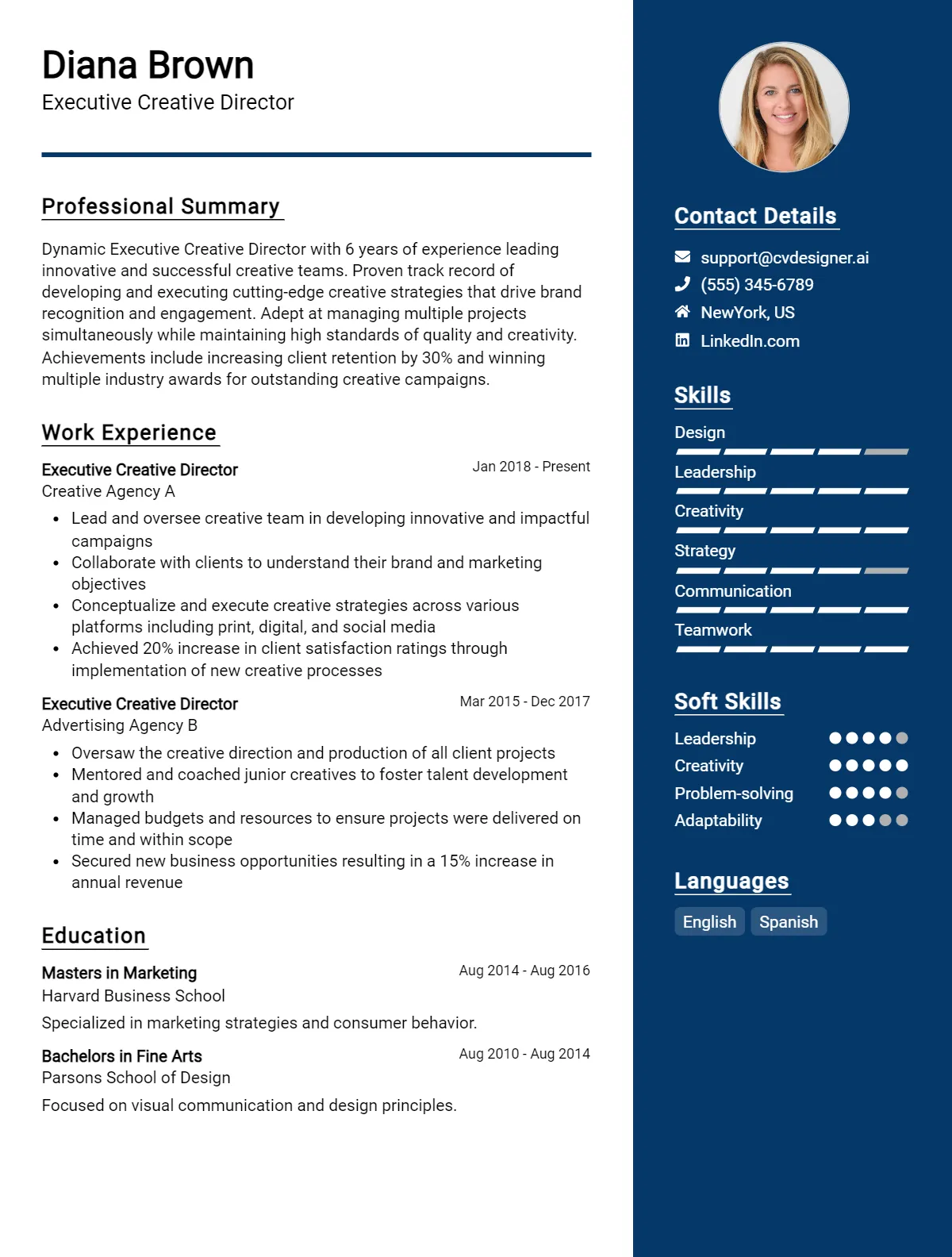 Executive Creative Director CV Example For 2026: Best Formatting Tips Preview
