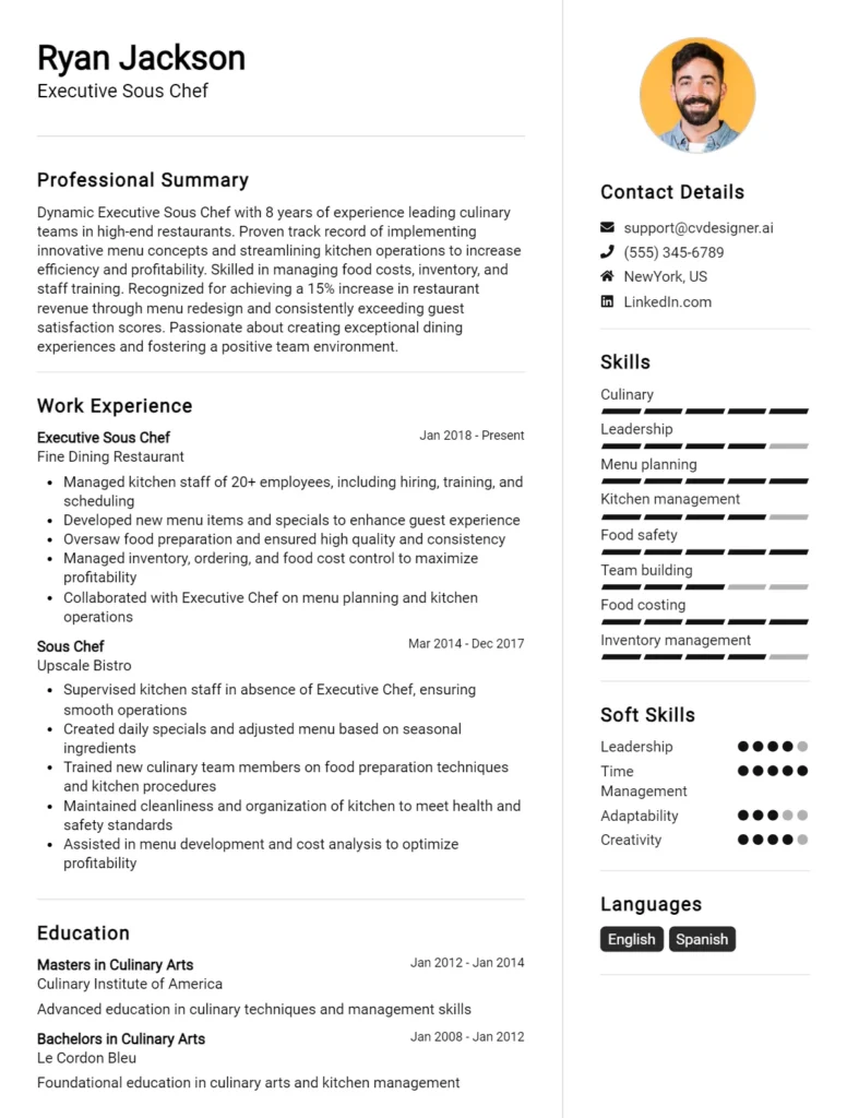 Executive Sous Chef CV Example
