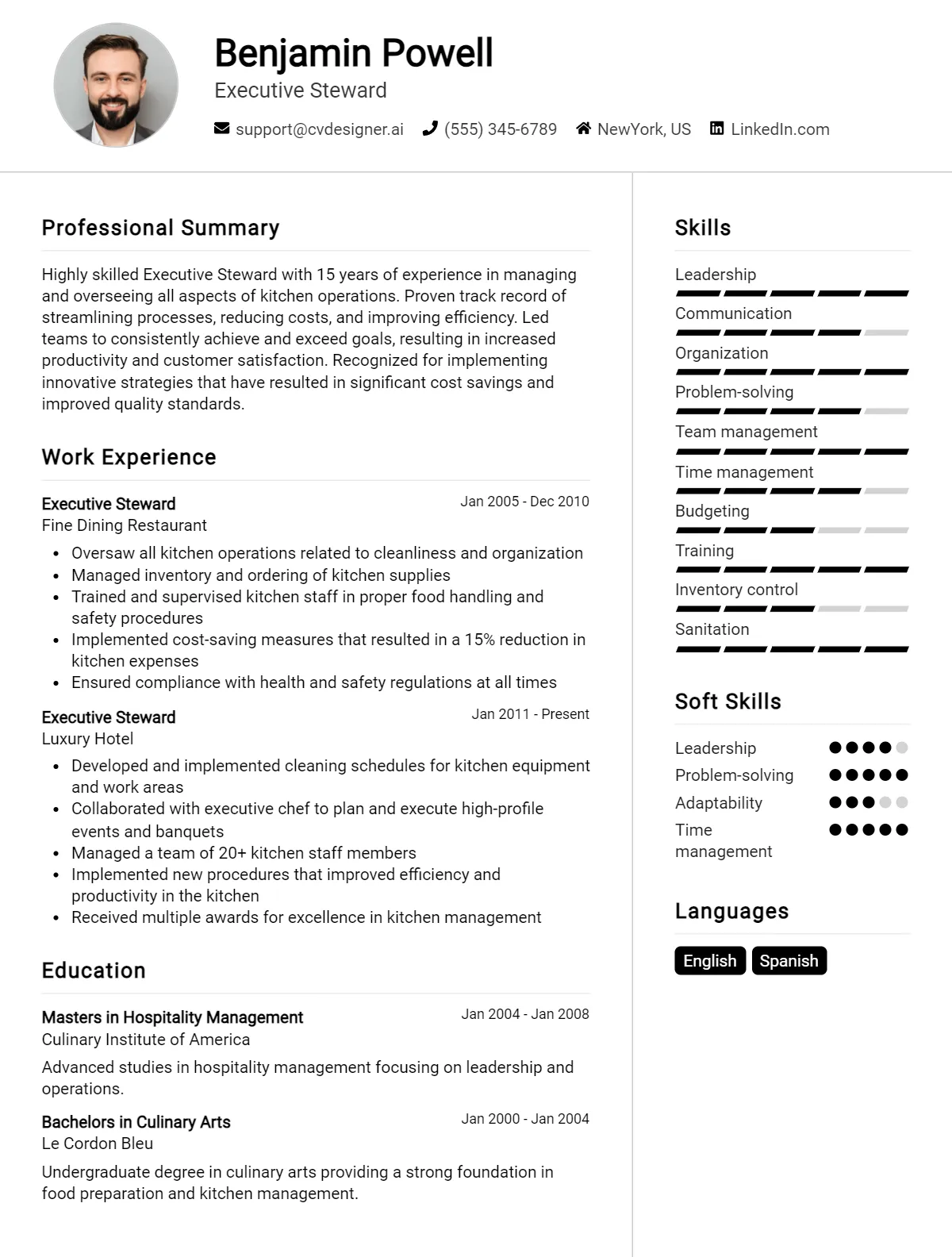 Executive Steward CV Example For 2026: Top Tips & Samples Preview