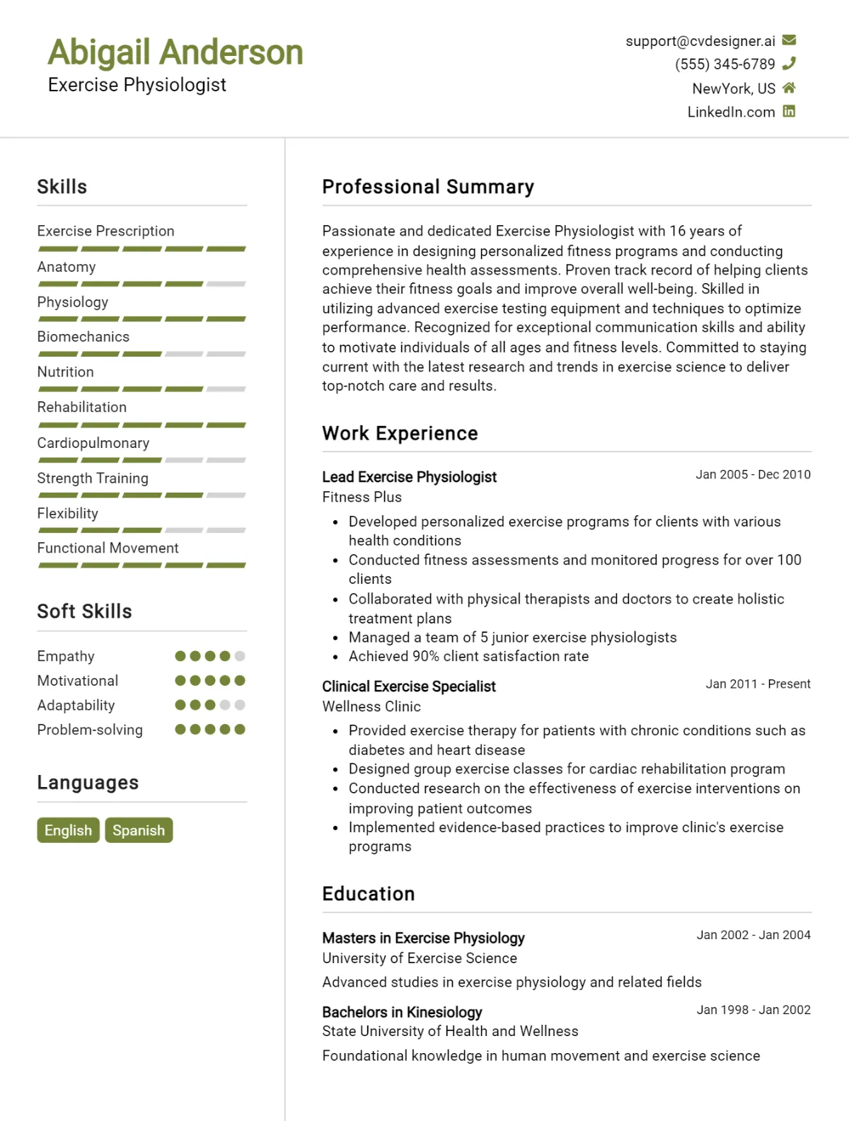 Exercise Physiologist CV Example For 2026: Free Professional Templates Preview