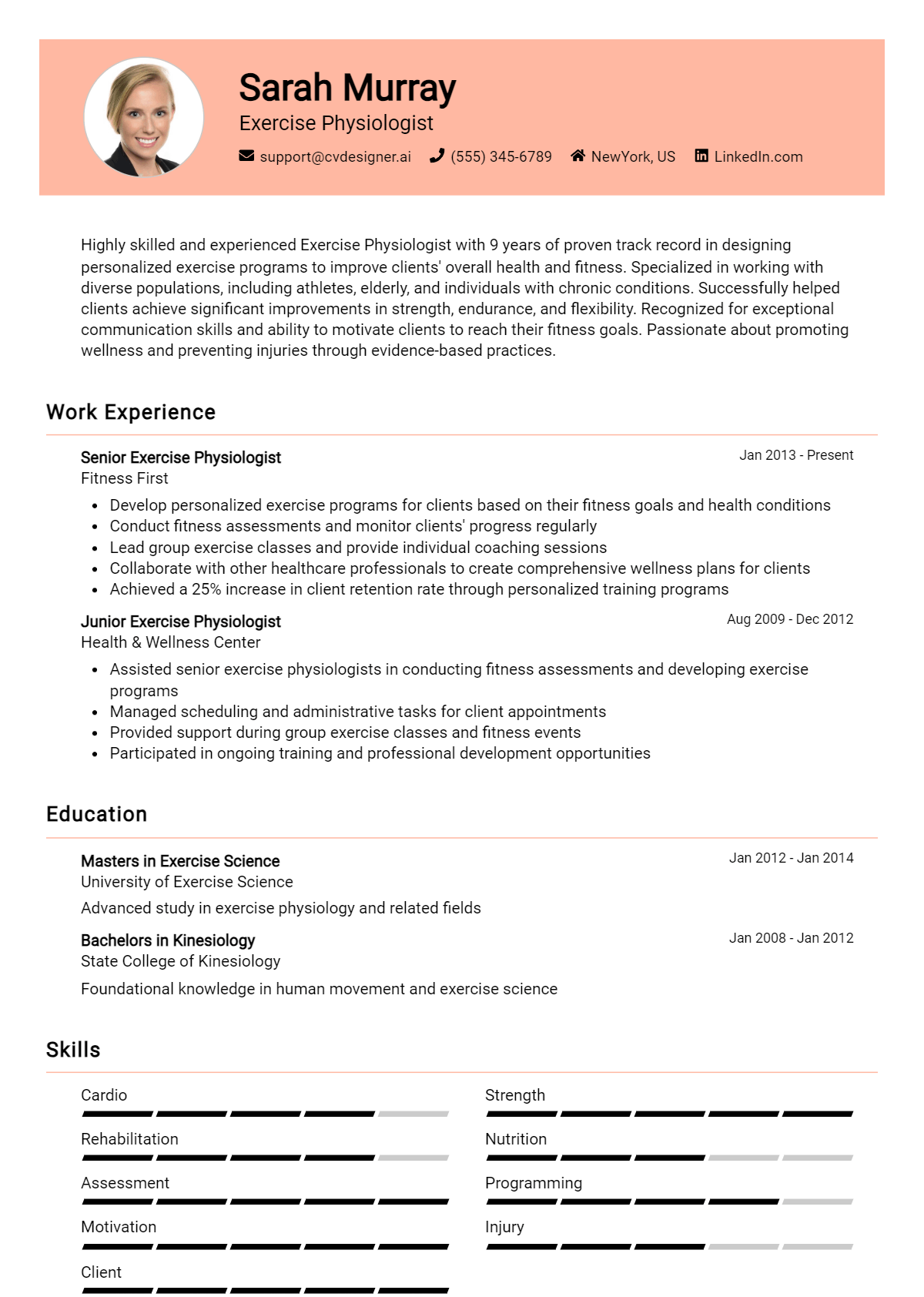 Exercise Physiologist Resume Example for 2026: How to Craft a Winning CV Preview