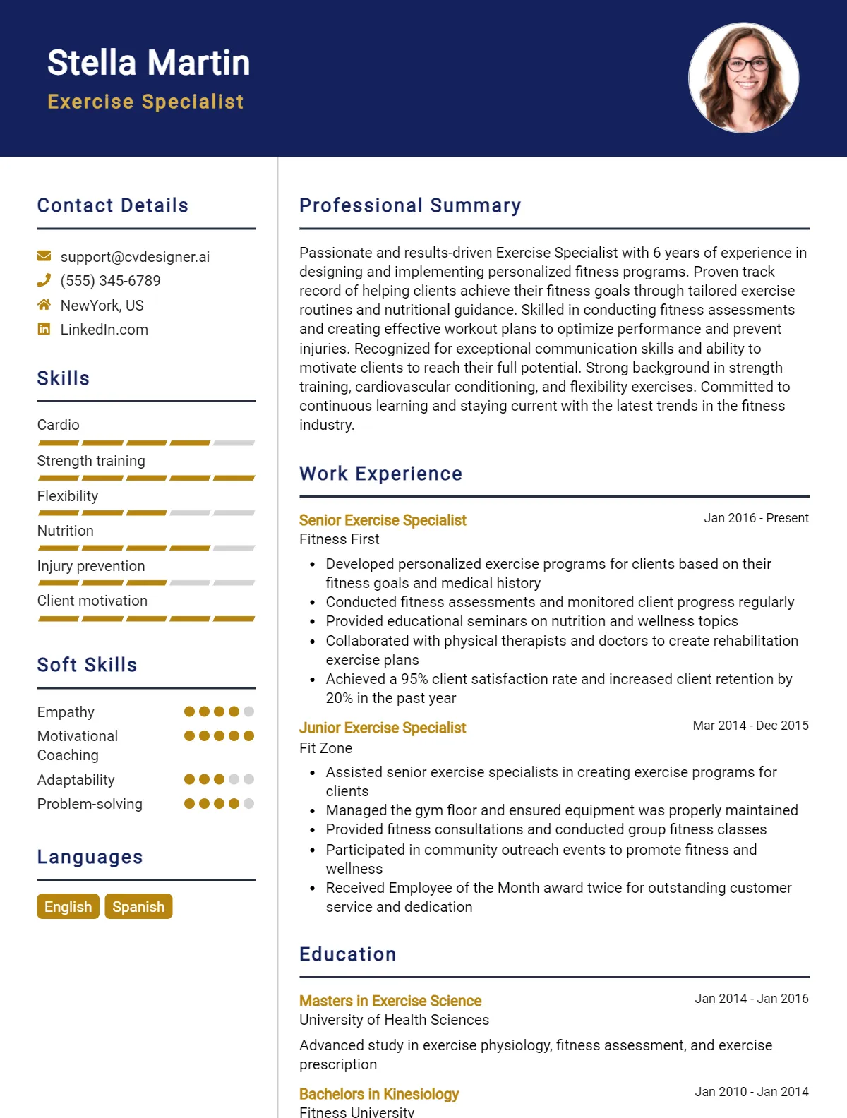 Exercise Specialist CV Example For 2026: Proven Tips & Templates Preview