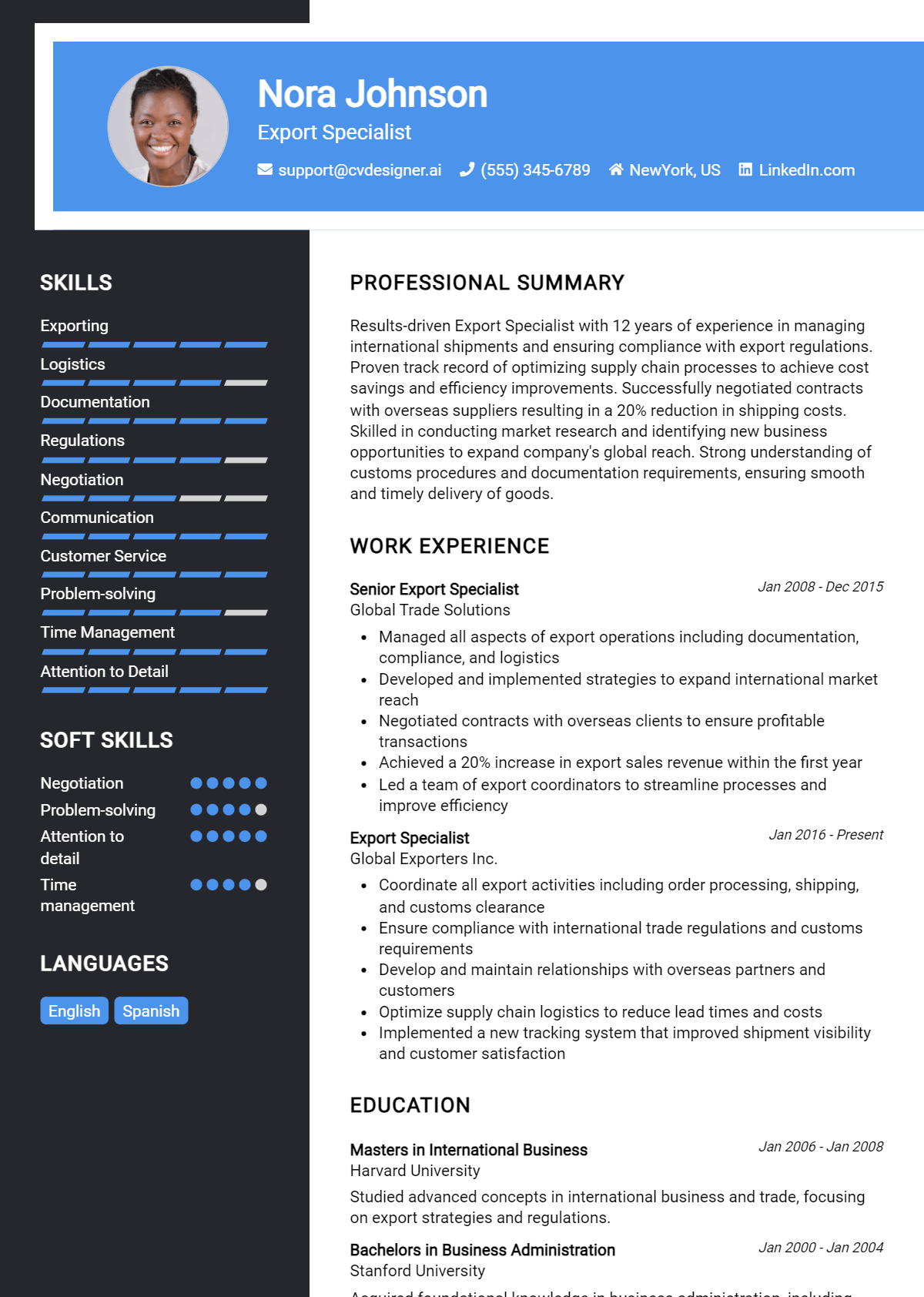 Export Specialist Resume Example for 2026: Free Templates Preview