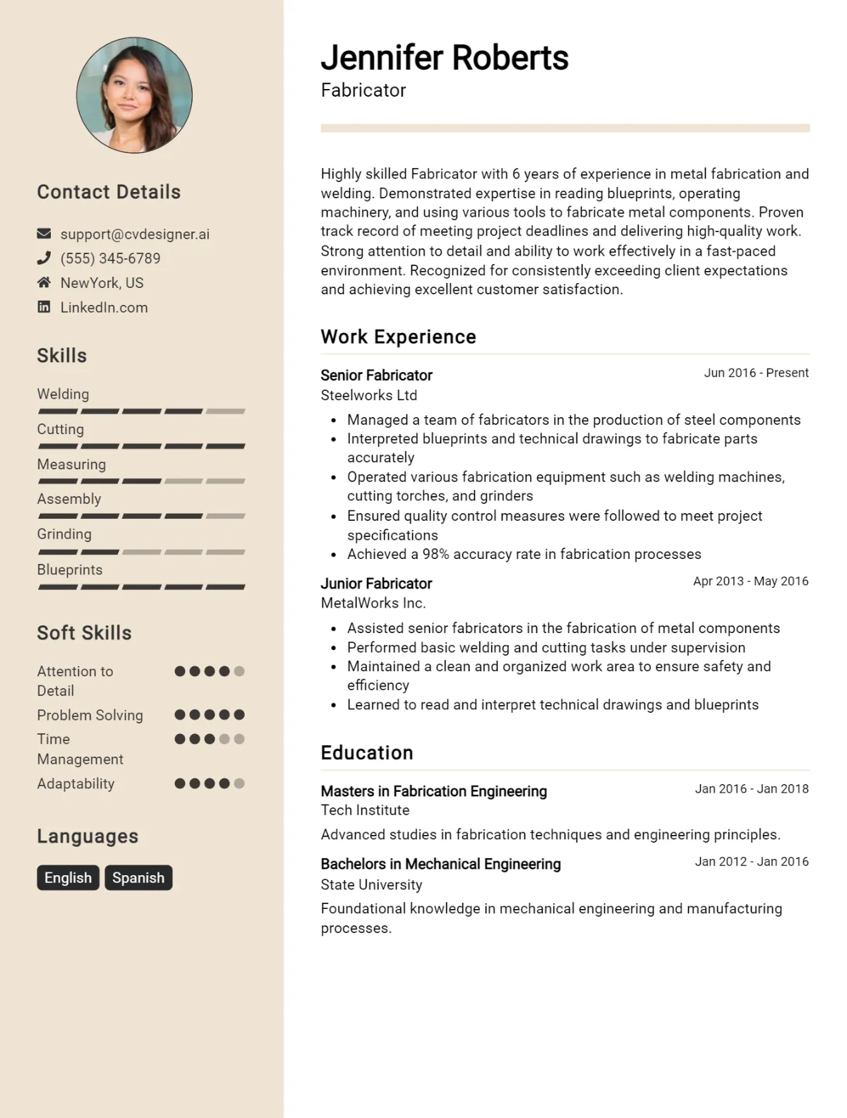 Fabricator CV Example For 2026: Tips & Templates Preview
