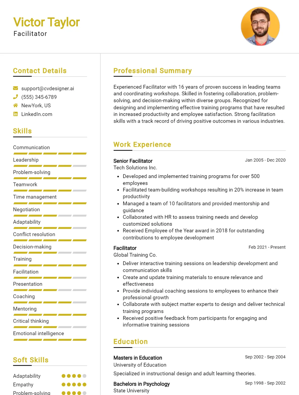 Facilitator CV Example For 2026: Best Writing Guide Preview