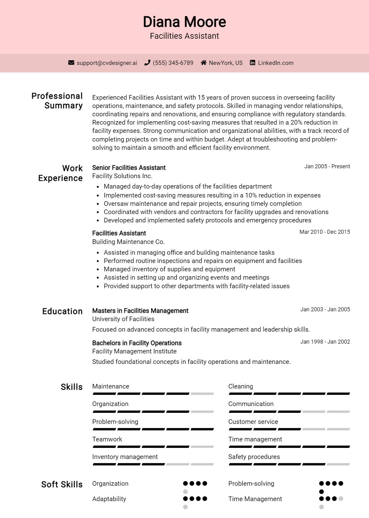 Facilities Assistant Resume Example for 2026: Samples & Best Practices Preview