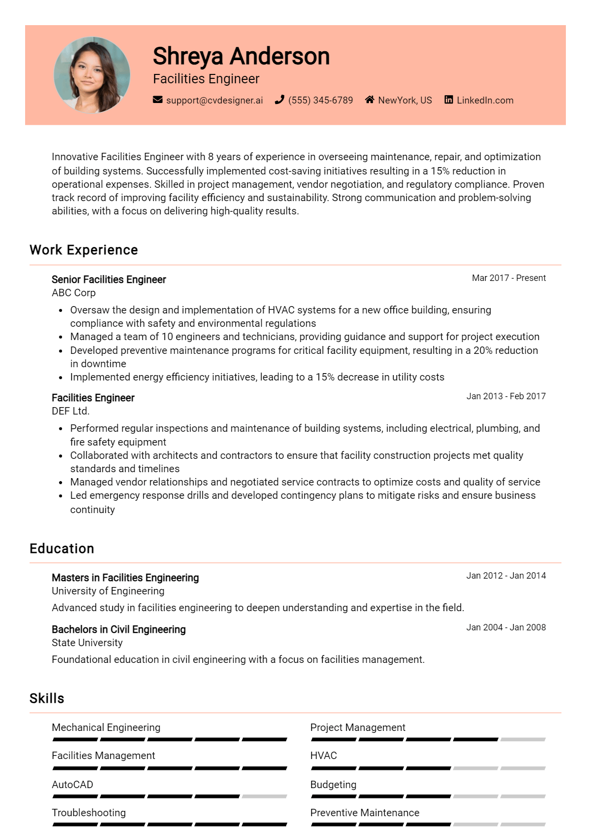 Facilities Engineer Resume Example for 2026: Proven Tips & Templates Preview