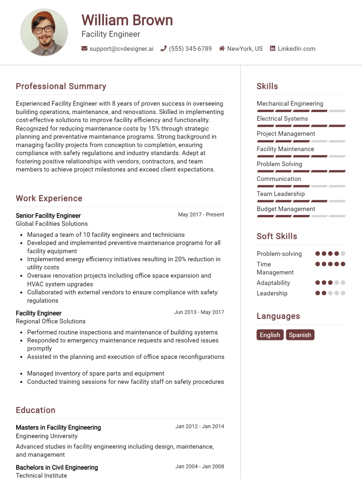 Facility Engineer CV Example For 2026: Tips to Stand Out Preview