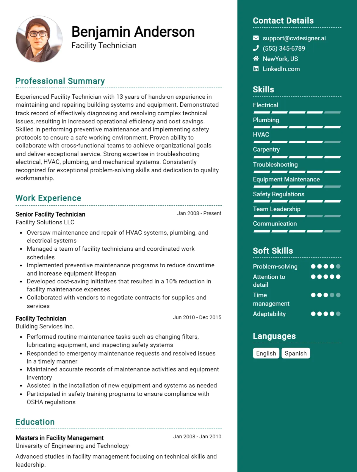 Facility Technician CV Example For 2026: Strategies & Templates Preview