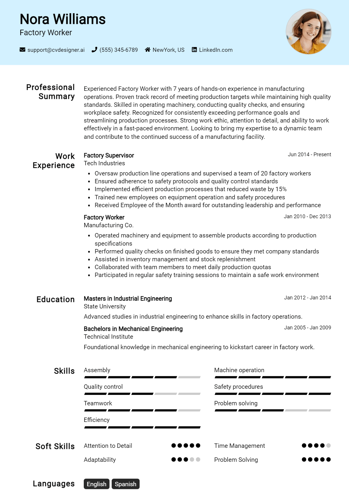 Factory Worker Resume Example for 2026: Free Professional Templates Preview