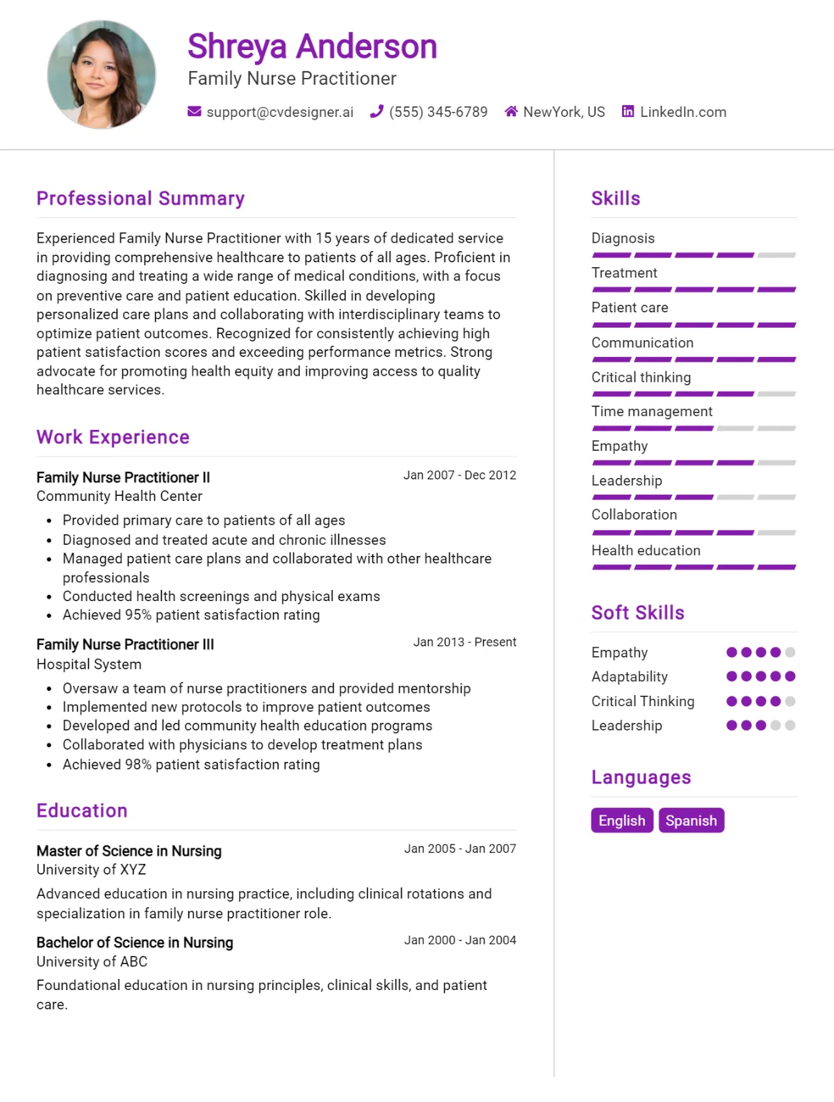 Family Nurse Practitioner CV Example For 2026: Free Downloadable Templates Preview